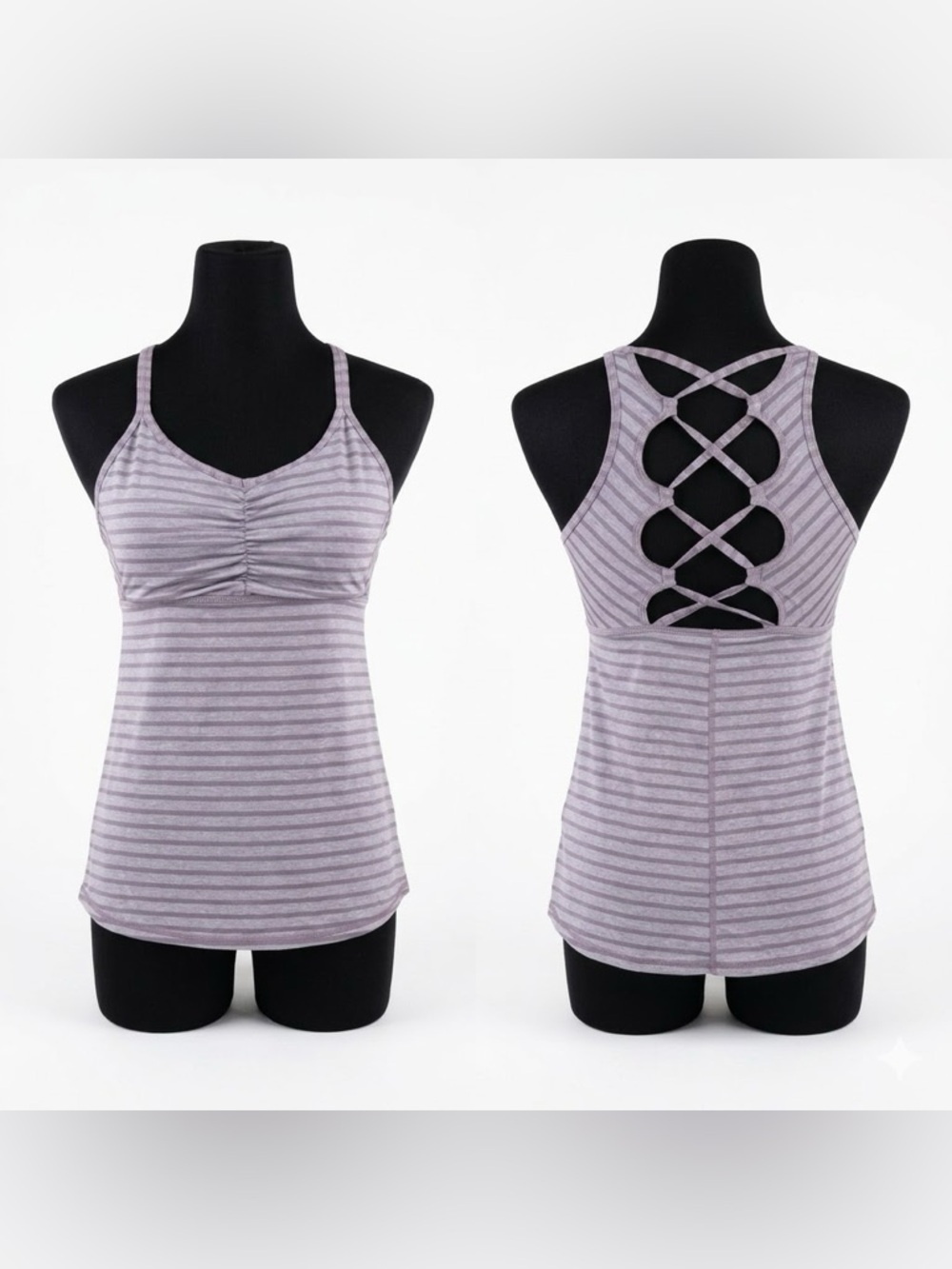 PrAna Filament Yoga Lavender Stripe Crisscross Back Tank Size Medium NWOT - Picture 1 of 2